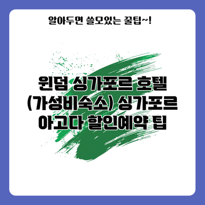 윈덤 싱가포르 호텔 (가성비숙소) 싱가포르 아고다 할인예약 팁