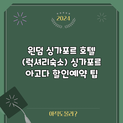 윈덤 싱가포르 호텔 (럭셔리숙소) 싱가포르 아고다 할인예약 팁