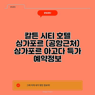 칼튼 시티 호텔 싱가포르 (공항근처) 싱가포르 아고다 특가 예약정보