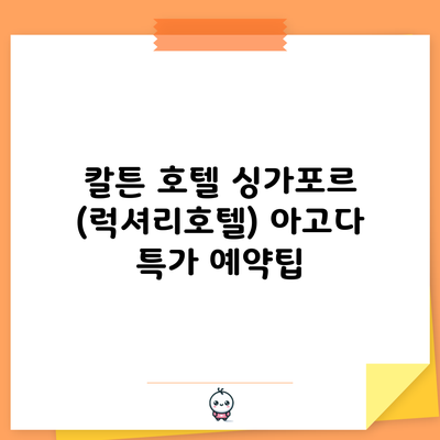 칼튼 호텔 싱가포르 (럭셔리호텔) 아고다 특가 예약팁