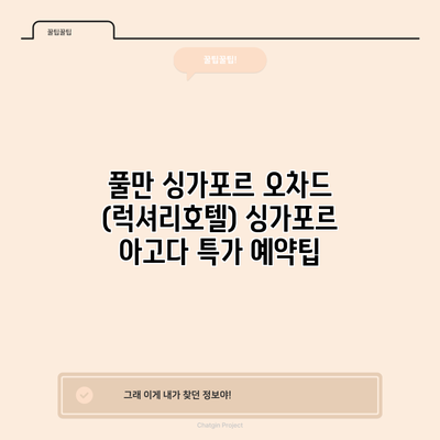 풀만 싱가포르 오차드 (럭셔리호텔) 싱가포르 아고다 특가 예약팁